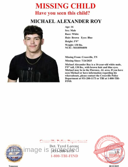 Missing Crossville Teen Added to TBI’s List: Michael Alexander Roy