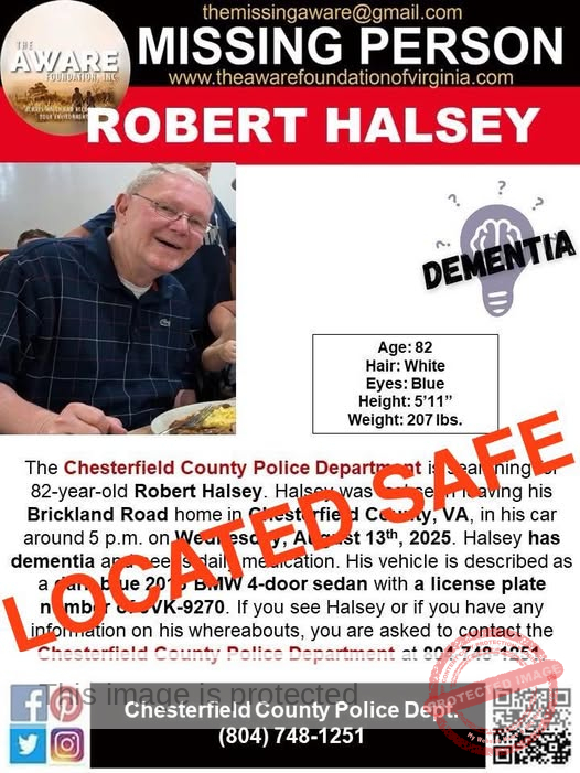 Missing Senior Found Safe: Robert Halsey Located in Chesterfield County