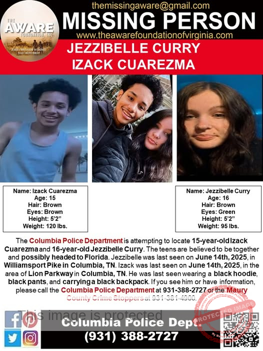Missing Teens Alert in Columbia, TN – Authorities Seek Izack Cuarezma and Jezzibelle Curry
