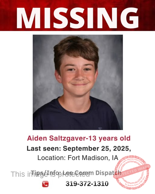 13-Year-Old Aiden Saltzgaver Missing After Leaving School in Fort Madison, Iowa