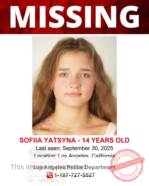 14-Year-Old Sofiia Yatsyna Missing in Los Angeles, California – Last Seen on September 30, 2025
