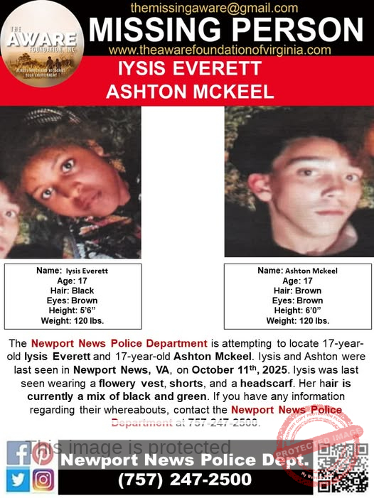 MISSING JUVENILES: Help Locate Iysis Everett and Ashton Mckeel from Newport News, VA