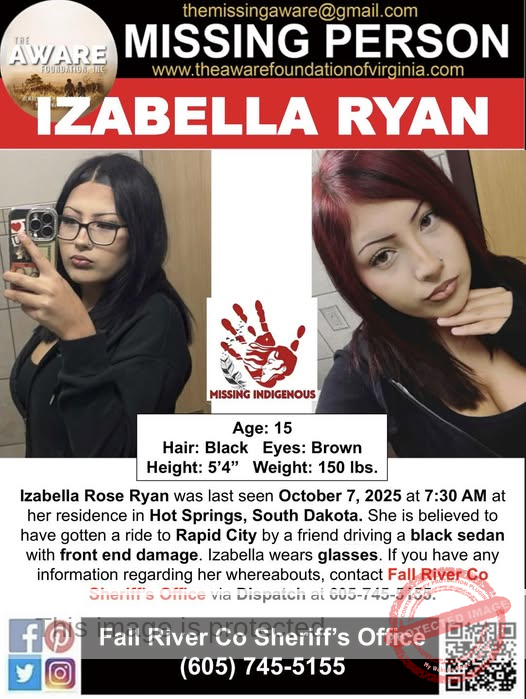 MISSING: Izabella Rose Ryan Last Seen in Hot Springs, South Dakota