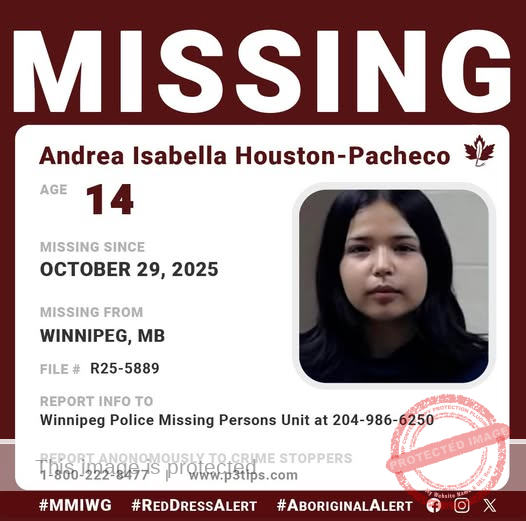 Missing Person Alert: 14-Year-Old Andrea Houston-Pacheco Missing in Winnipeg, Manitoba